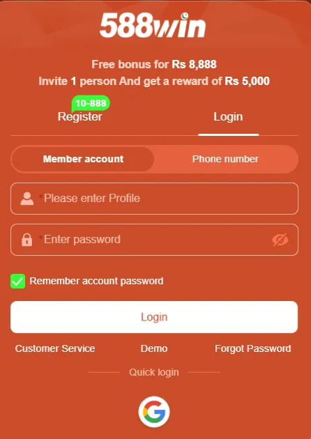 588win Game Internal Login and sign up